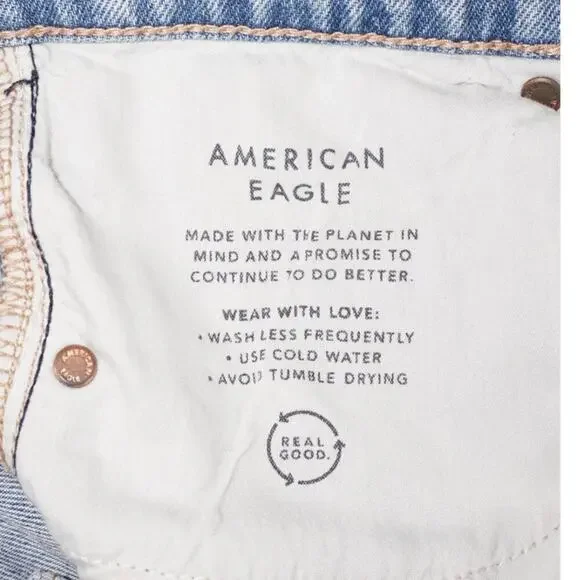 American Eagle Baggy Straight Jeans Women’s 6 Distressed High Rise Denim - Picture 5 of 9